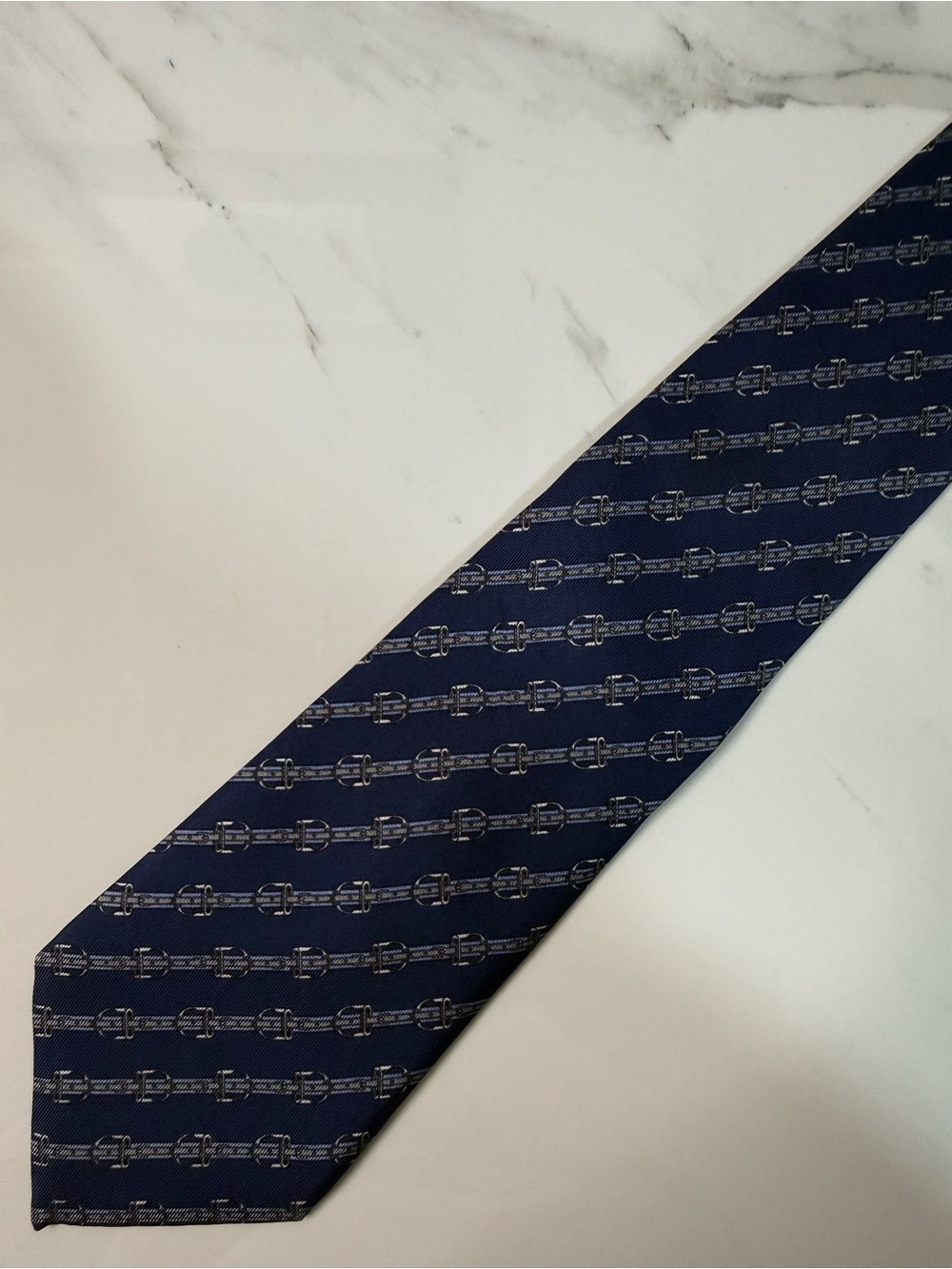Hermes Classic Navy Patterned Men's Tie
